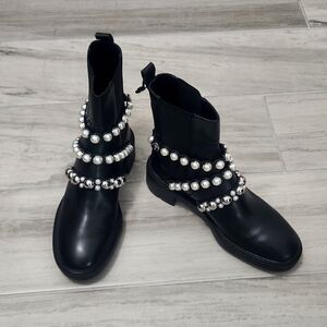Zara black boots with pearls and studs